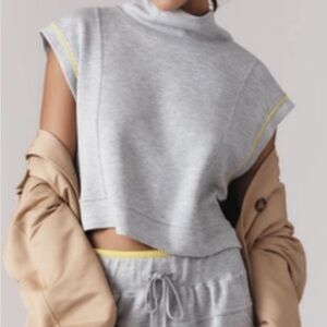 Gray Cropped Sleeveless Top with Yellow Trim